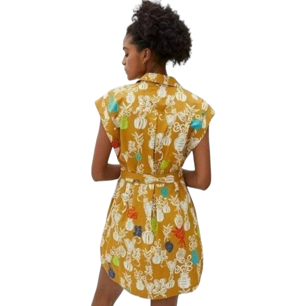 MAEVE ANTHRO Toni Tunic Dress M Tropical Tiki Print Button Down Shirt Dress - Picture 4 of 16